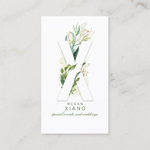 X Letter Monogram Gold Greenery Leaves Elegant Visitekaartje