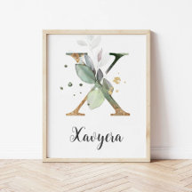 X Letter Monogram Groene Nursery Naam Muurprint