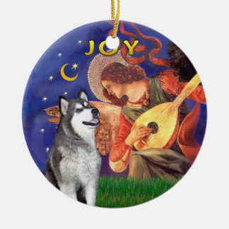 X Mas Angel 3 en een Alaskan Malamute Keramisch Ornament
