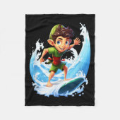 X-mas Christmas Elf Riding Surfboard Surfboard Fleece Deken (Voorkant)