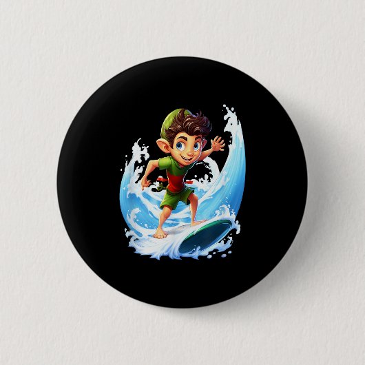 X-mas Christmas Elf Riding Surfboard Surfboard  Ronde Button 5,7 Cm (Voorkant)