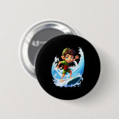 X-mas Christmas Elf Riding Surfboard Surfboard  Ronde Button 5,7 Cm (Voorkant /achterkant)