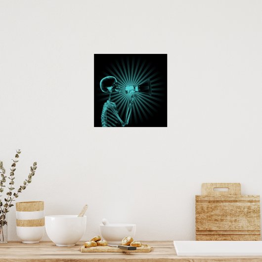 X-Ray Skelet op Megafone - Blauwgroen Poster (Keuken)