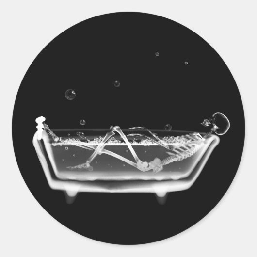 X-Ray Skeleton B&W Bath Time Ronde Sticker (Voorkant)