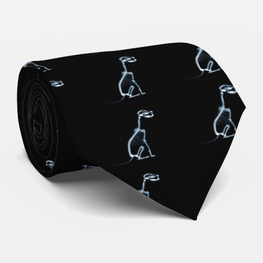 X-RAY SKELETON DOG SITTING - BLAUW EN ZWARTE STROPDAS (Opgerold)