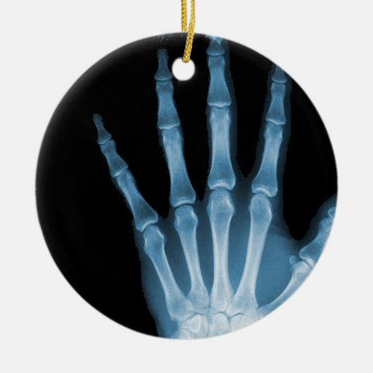 X-RAY SKELETON HAND FINGERS BLUE KERAMISCH ORNAMENT (Voorkant)