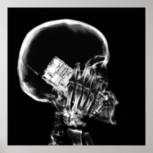 X-RAY SKELETON OP CELTELEFOONZWARTE EN WITTE TEKST POSTER