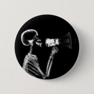 X-RAY SKELETON OP MEGAPHONE - B&W RONDE BUTTON 5,7 CM