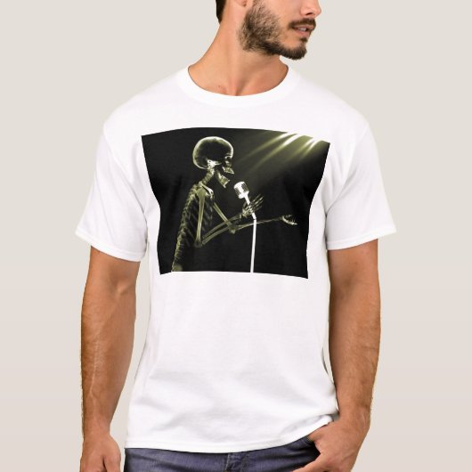 X-RAY SKELETON OP RETRO MIC - GEEL T-SHIRT (Voorkant)