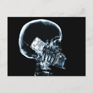 X-RAY SKELETON OP TELEFOON - BLAUW BRIEFKAART
