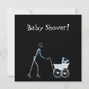 X-RAY SKELETON VROUW EN BABY-CARRIAGE - BLAUW KAART