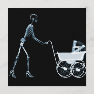 X-RAY SKELETON VROUW EN BABY-CARRIAGE - BLAUW KAART
