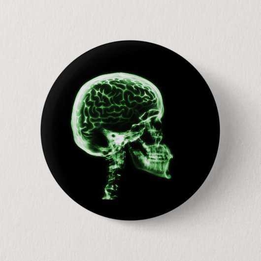 X-RAY SKULL BRAIN - GROEN RONDE BUTTON 5,7 CM (Voorkant)
