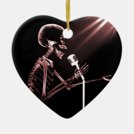 X-RAY VISION SKELETON SINGON OP RETRO MIC - RED KERAMISCH ORNAMENT (Voorkant)