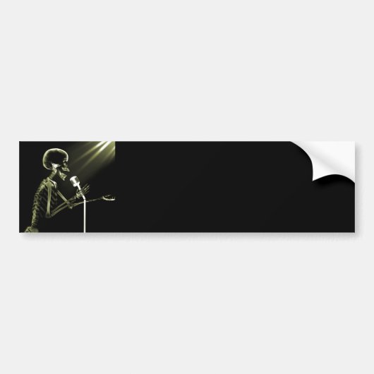 X-RAY VISION SKELETON SINGON OP RETRO MIC YELLOW BUMPERSTICKER (Voorkant)