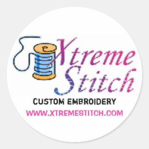 x stitch, aangepast borduurwerk, WWW.XTREMESTITCH. Ronde Sticker