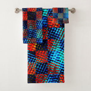 Xadrez azul, laranja, faux sujo com manchas.