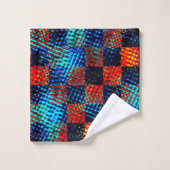 Xadrez azul, laranja, faux sujo com manchas. (Gant de toilette)