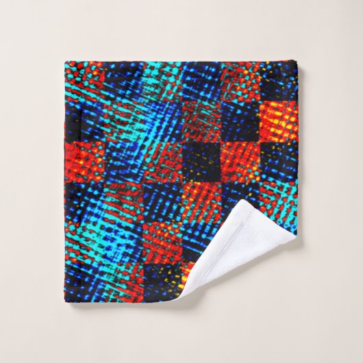 Xadrez azul, laranja, faux sujo com manchas. (Gant de toilette)