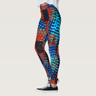 Xadrez azul, laranja, nep sujo ou manchado. leggings