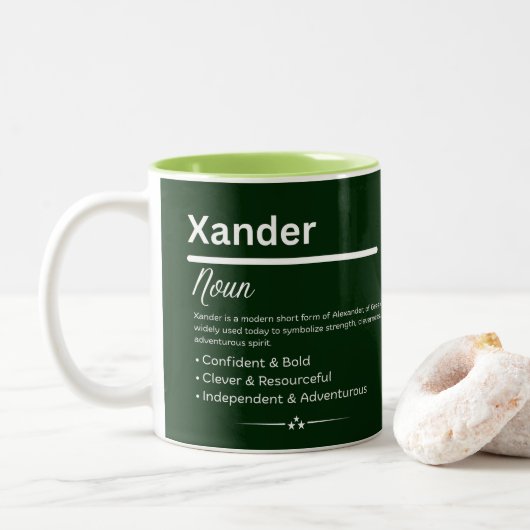 Xander Personalized Name Tweekleurige Koffiemok (Met donut)
