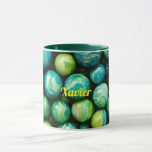 XAVIER ~ Mok gepersonaliseerd ~ Green Marbles ~ (Midden)