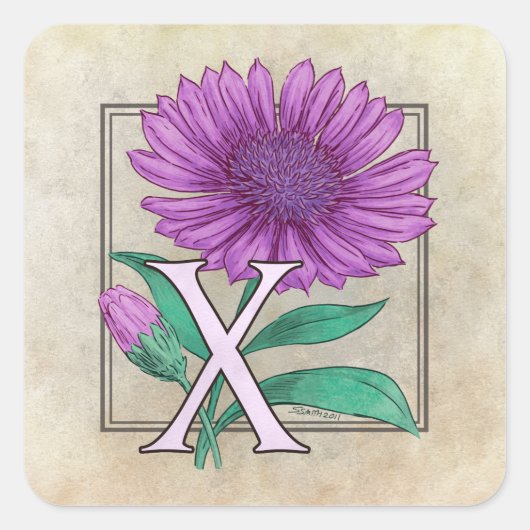 Xeranthemum bloemenmonogram vierkante sticker (Voorkant)