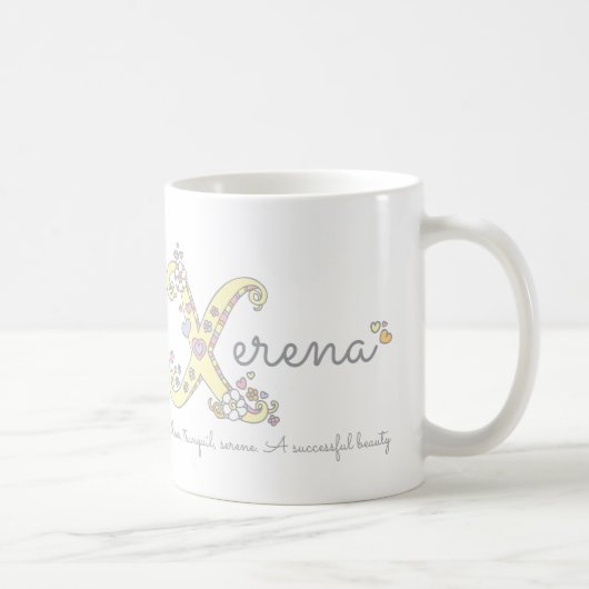 Xerena-naam die decoratieve X-monogram-mok beteken Koffiemok (Rechts)