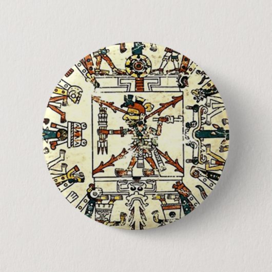 Xiuhtecuhtli Aztec Death God Ronde Button 5,7 Cm (Voorkant)