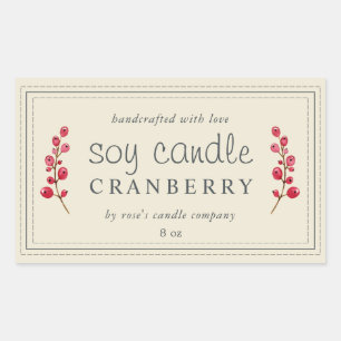 XL Ambachtelijke Sojakaars Cranberry Antiek Wit Rechthoekige Sticker