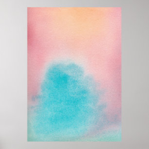 XL roze blauwe hemel Abstracte Waterverf schildere Poster