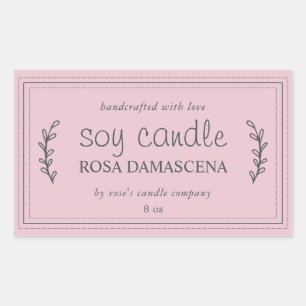 XL Zelfgemaakte sojakaars Foliage Pastel Roze Cust Rechthoekige Sticker
