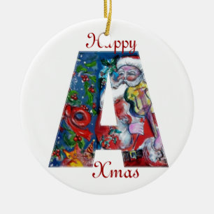 XMAS A BRIEF/SANTA CLAUS MET VIOLIN MONOGRAM KERAMISCH ORNAMENT