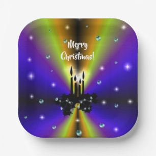 Xmas Artdeco op Paarse gele regenboogzakken Papieren Bordje