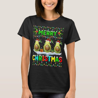 Xmas Avocado Lighting Santa Hat Merry Kerstmis Av T-shirt