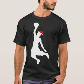 Xmas Basketball Player Silhouette Santa Hat Gift T-shirt