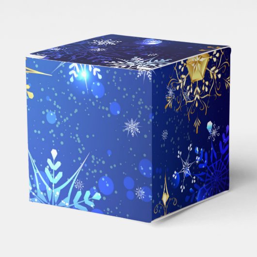 XMAS Blauwe Achtergrond met Golden Snowflakes Bedankdoosjes (Voorkant Zijde)