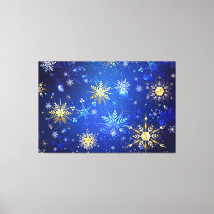 XMAS Blauwe Achtergrond met Golden Snowflakes Canvas Afdruk