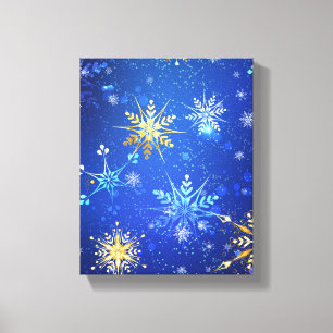 XMAS Blauwe Achtergrond met Golden Snowflakes Canvas Afdruk