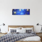 XMAS Blauwe Achtergrond met Golden Snowflakes Canvas Afdruk (Insitu (Slaapkamer))