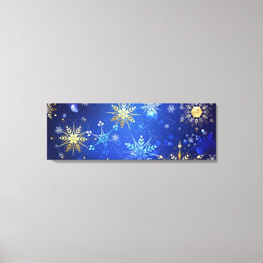 XMAS Blauwe Achtergrond met Golden Snowflakes Canvas Afdruk (Voorkant)