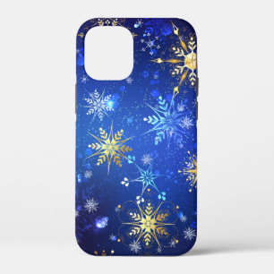 XMAS Blauwe Achtergrond met Golden Snowflakes iPhone 12 Mini Hoesje