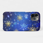 XMAS Blauwe Achtergrond met Golden Snowflakes Case-Mate iPhone Case (Achterkant (horizontaal))