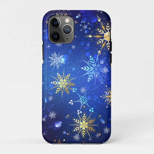 XMAS Blauwe Achtergrond met Golden Snowflakes Case-Mate iPhone Case (Achterkant)