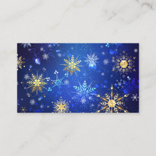 XMAS Blauwe Achtergrond met Golden Snowflakes Contactkaartje
