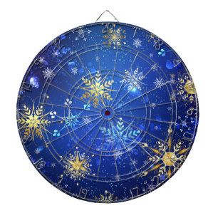XMAS Blauwe Achtergrond met Golden Snowflakes Dartbord