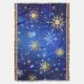 XMAS Blauwe Achtergrond met Golden Snowflakes Deken (Voorkant Verticaal)