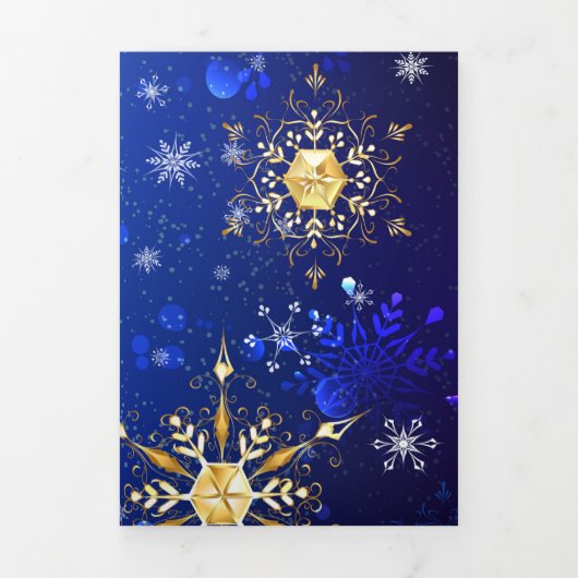 XMAS Blauwe Achtergrond met Golden Snowflakes Drieluik Programma (Cover)