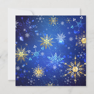 XMAS Blauwe Achtergrond met Golden Snowflakes Feestdagenkaart