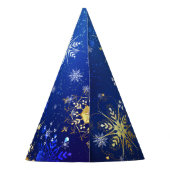 XMAS Blauwe Achtergrond met Golden Snowflakes Feesthoedjes (Achterkant)